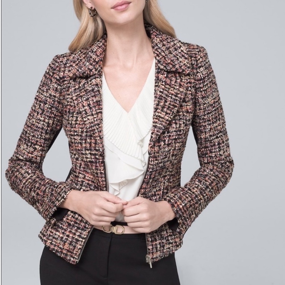 WHITE HOUSE BLACK MARKET Tweed Zipper Closure Blazer‎ Sz 8 Multicolor Workwear
